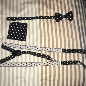 Bow tie + handkerchief + suspenders